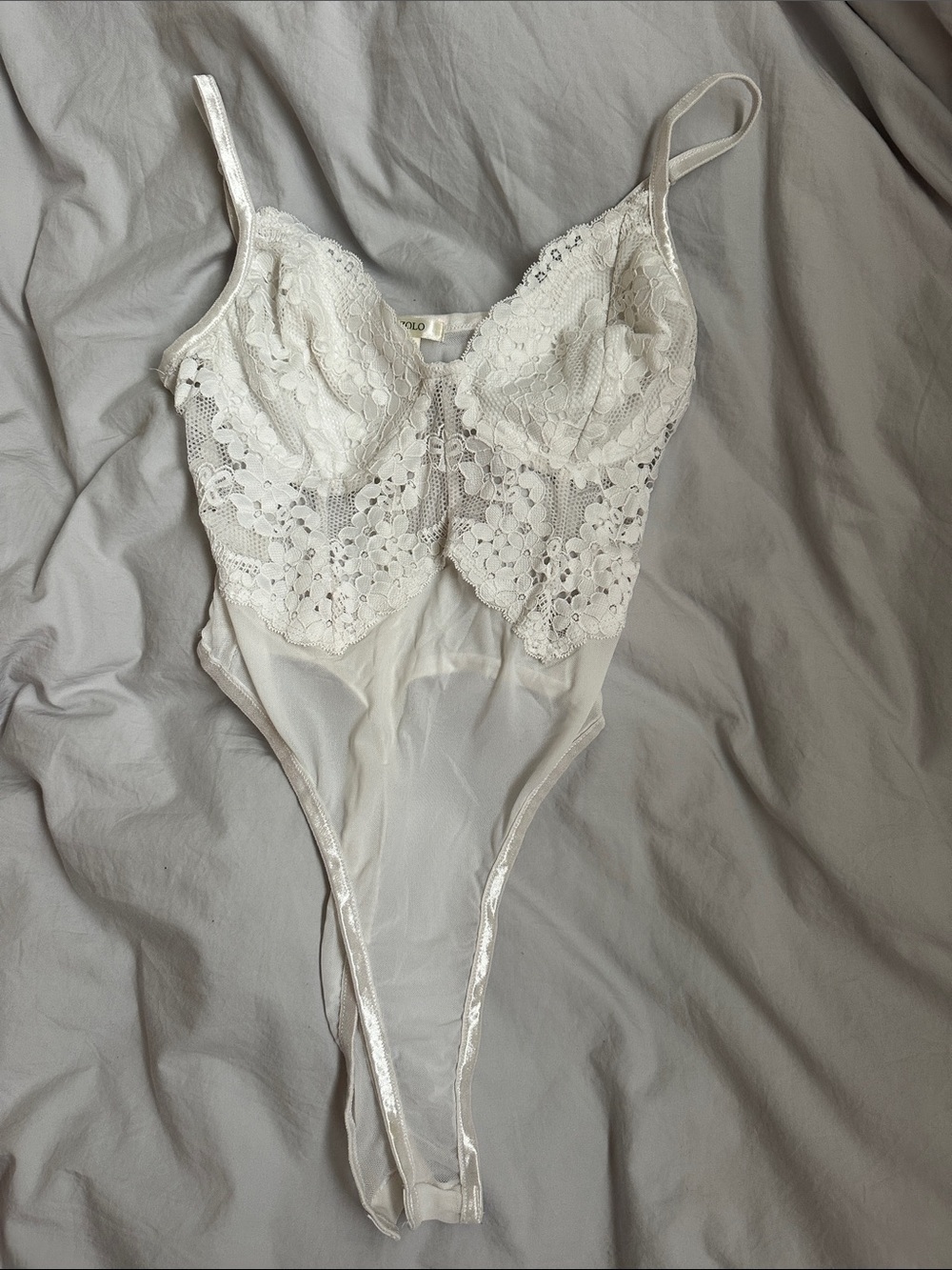 Bozzolo White Lace Mesh Teddy Bodysuit